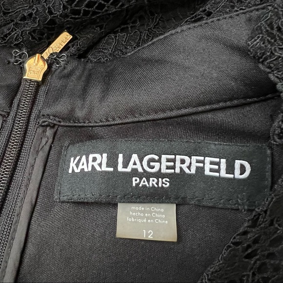 Karl Lagerfield Black Lace Long Sleeve Dress - Picture 2 of 7